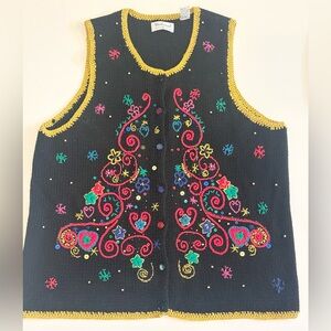 Westbound Christmas Sweater Vest Women's 1X Embroidered W/ Gold Trim Sequines